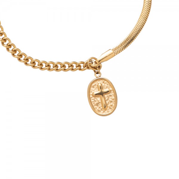 Cross & Snake Edelstahl Armband 14 K vergoldet