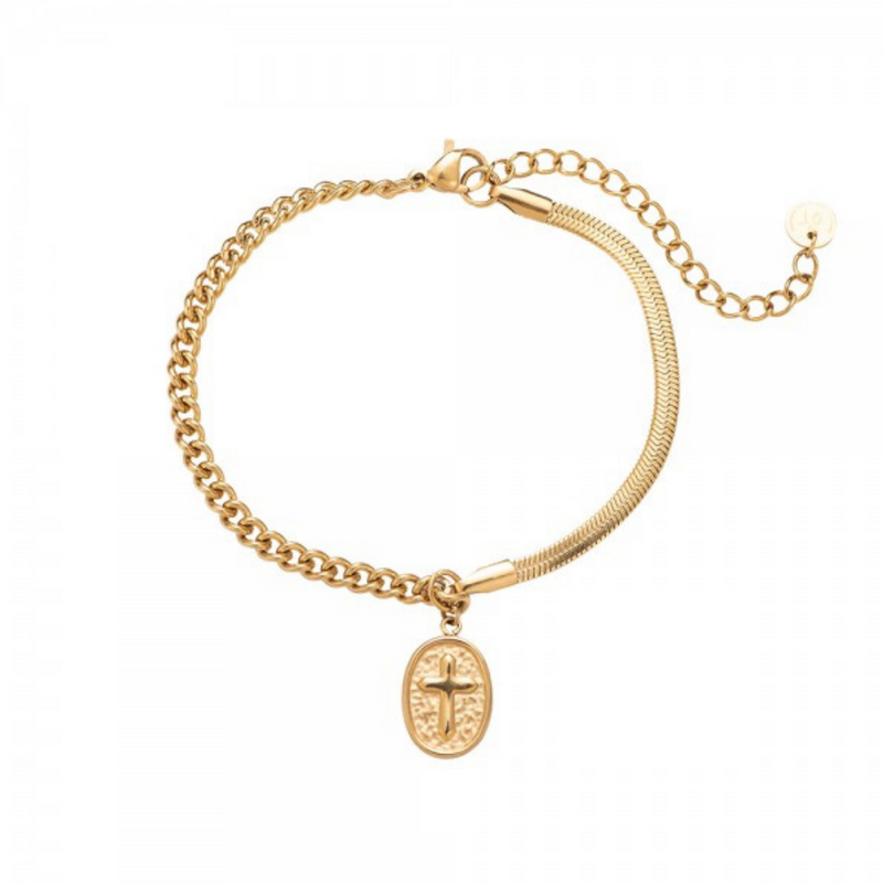 Cross & Snake Edelstahl Armband 14 K vergoldet